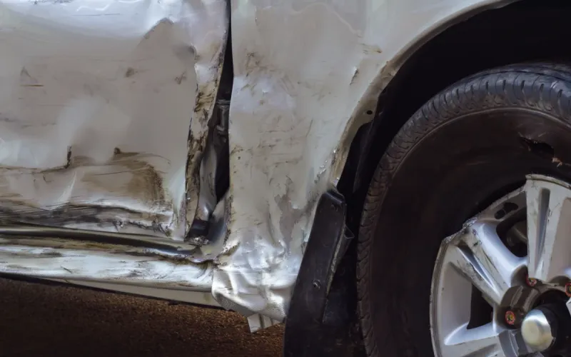 Car showing signs of a bent frame.