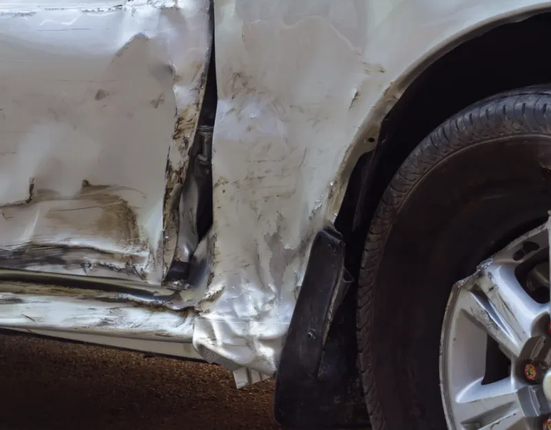 Car showing signs of a bent frame.